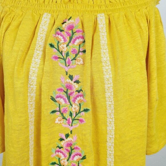 Sundance Dancing Garden Top L Yellow Linen Embroidered Floral Off The Shoulder - Picture 3 of 7